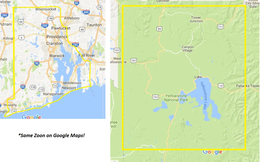 Yellowstone vs rhode island size comparison