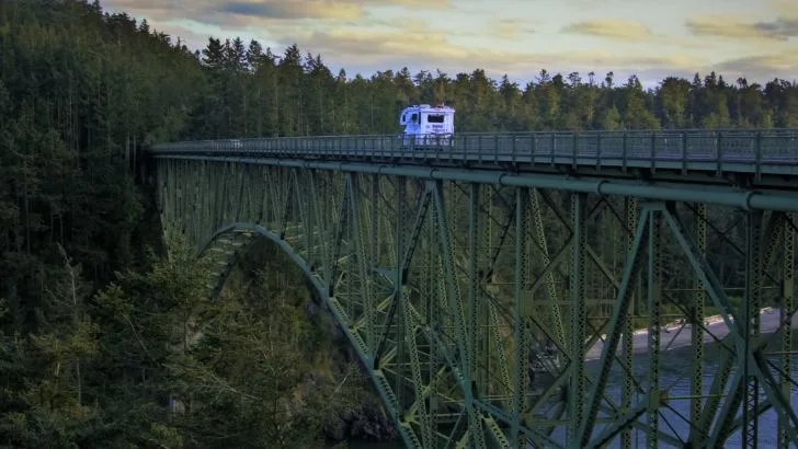 truck camper on bridge