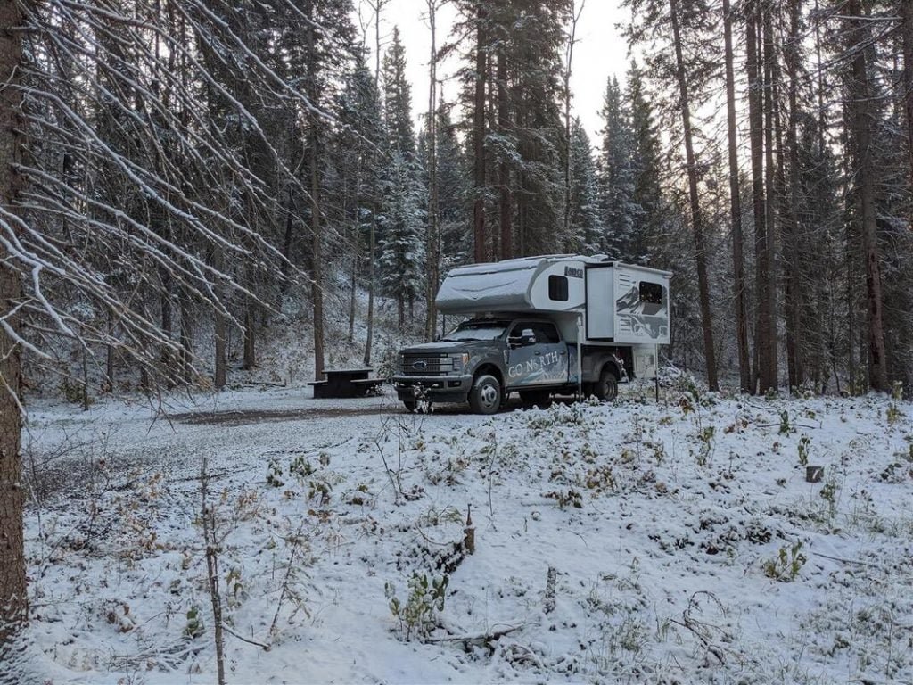 truck camper in snow