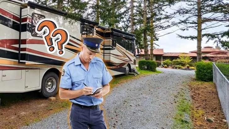 police writing ticket for living in backyard in RV