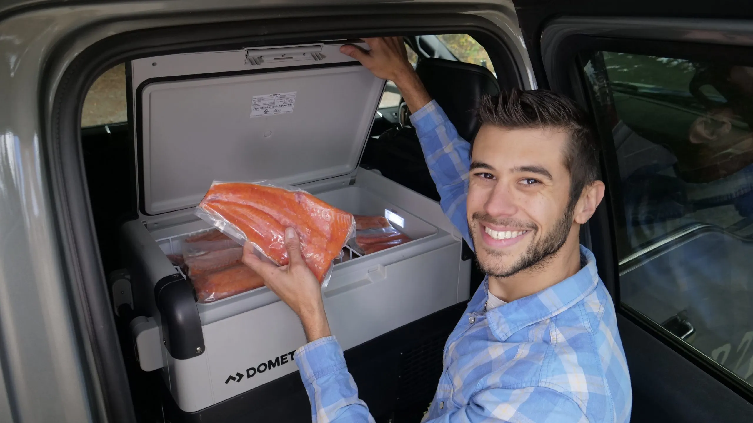 Salmon in portable cooler