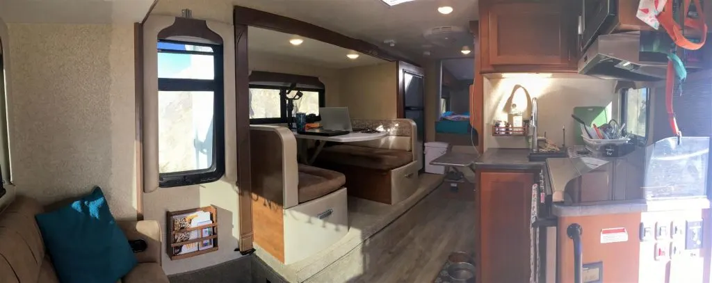 lance truck camper interior front facing view