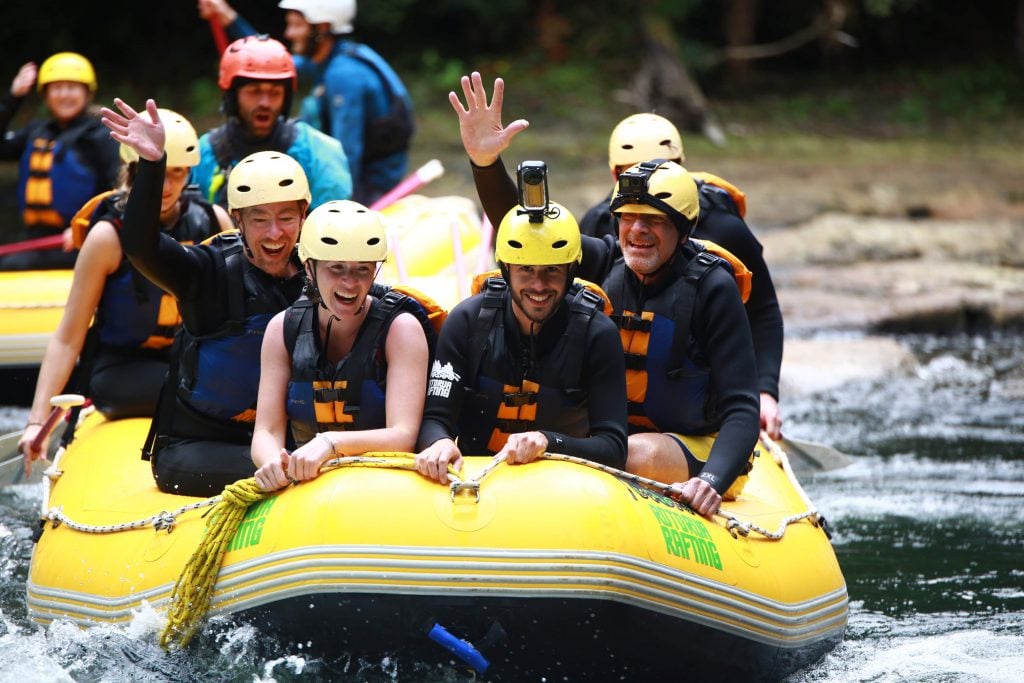 Tom, Cait, and RV Geeks whitewater rafting in New Zealand