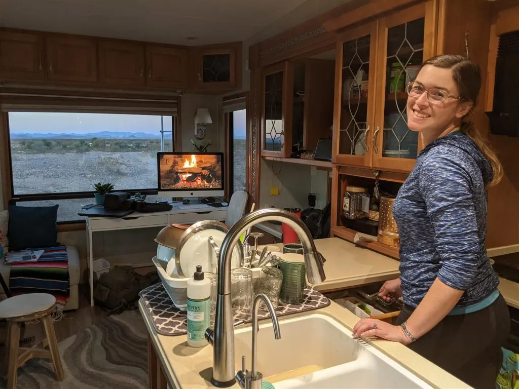 doing dishes in an rv kitchen