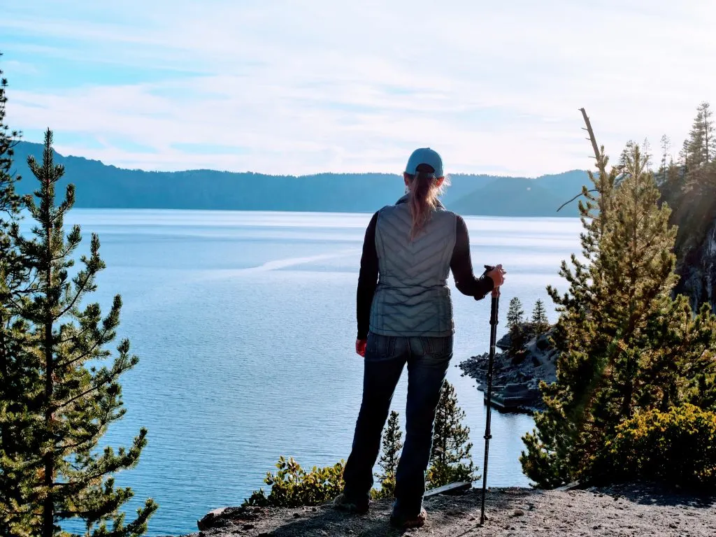 Cait Morton looking off over crater lake