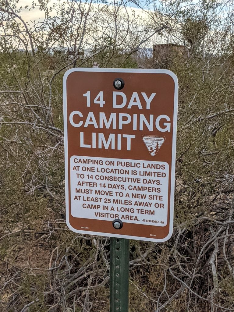 14 day camping limit sign