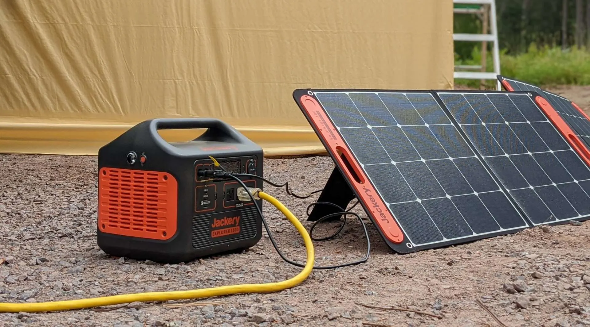 jackery solar generator setup at campsite
