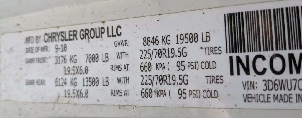 weight sticker on a RAM 5500 with GVWR