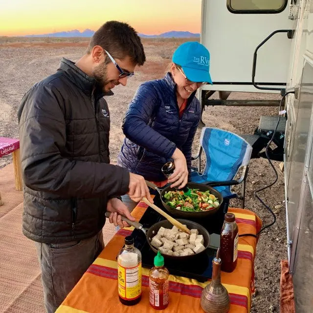 cooking on induction cooktop outside RV