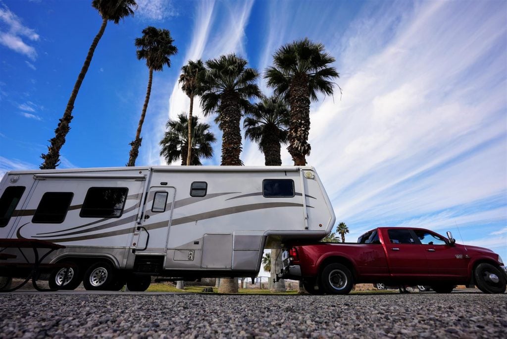 rv with palm trees