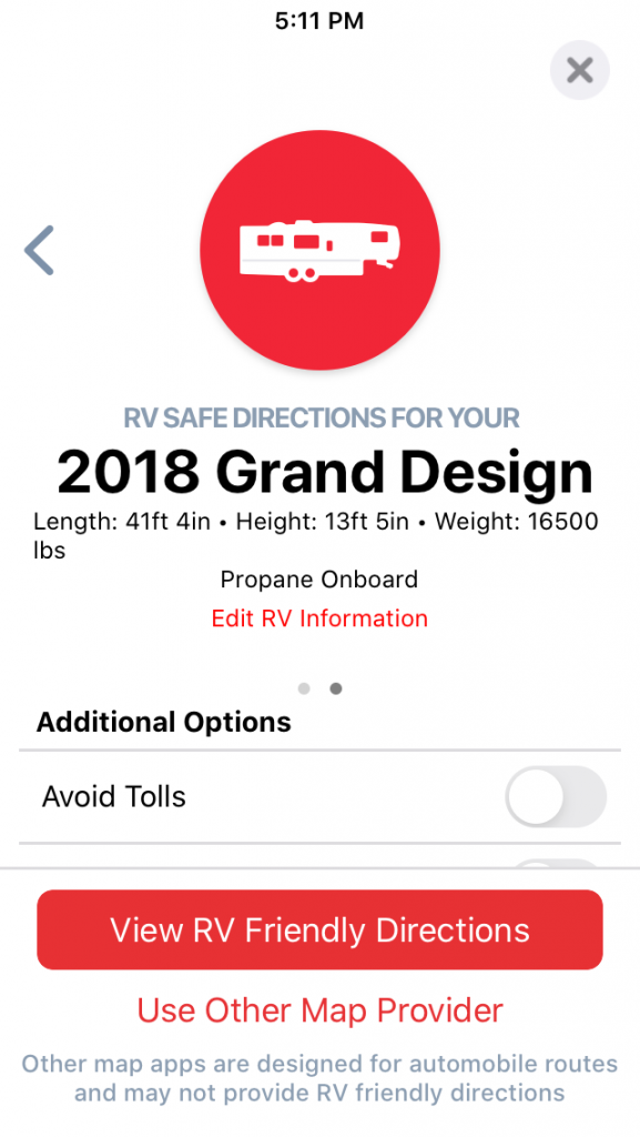 RV Trip Wizard App RV height Navigation  