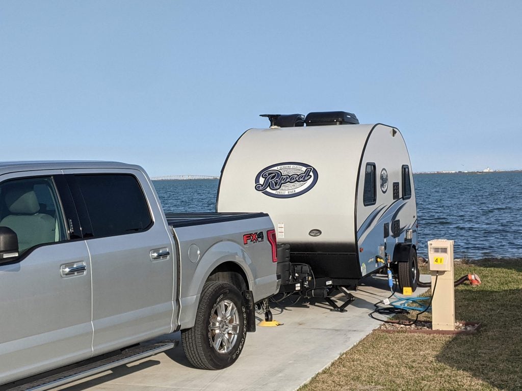R-Pod RV backed into a campsite