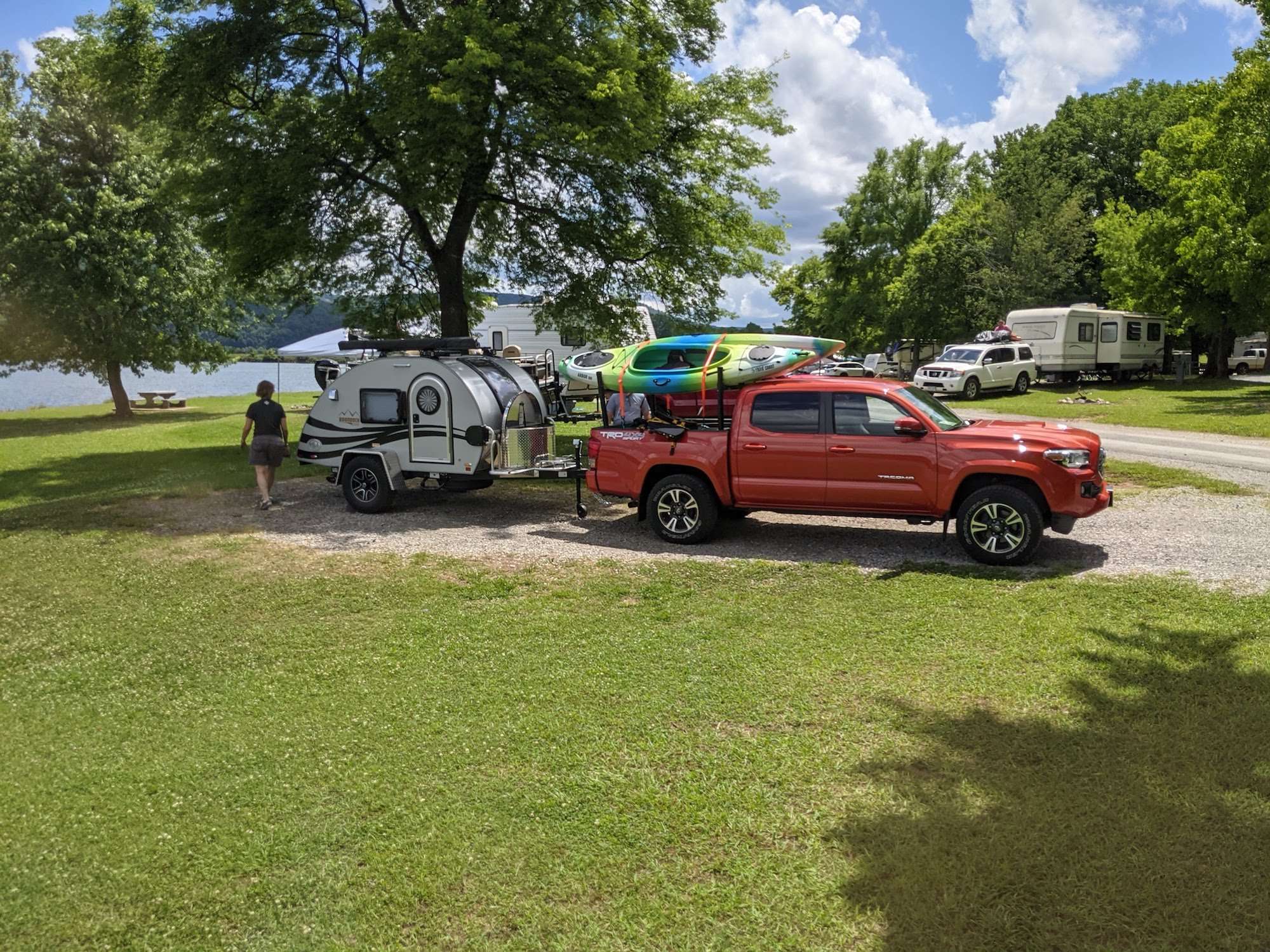 Small teardrop campers can be towed by a small truck or SUV.