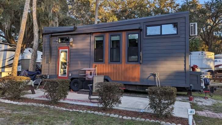 tiny home on wheels at campground