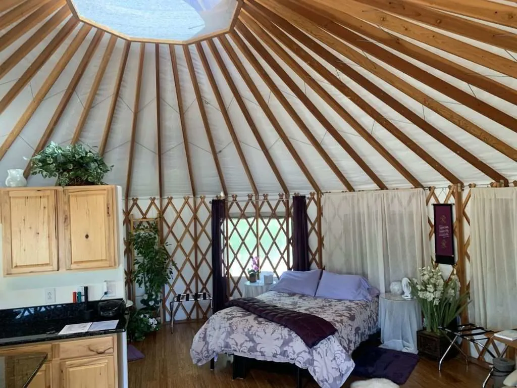 furnished inside of yurt