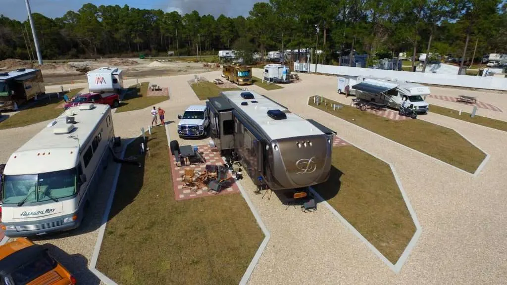 RVs parked in an RV campsite.