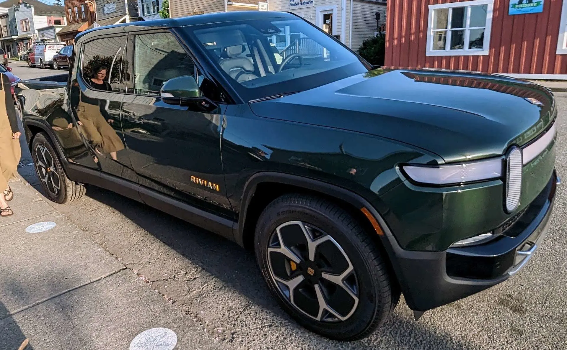 rivian truck parked downtown