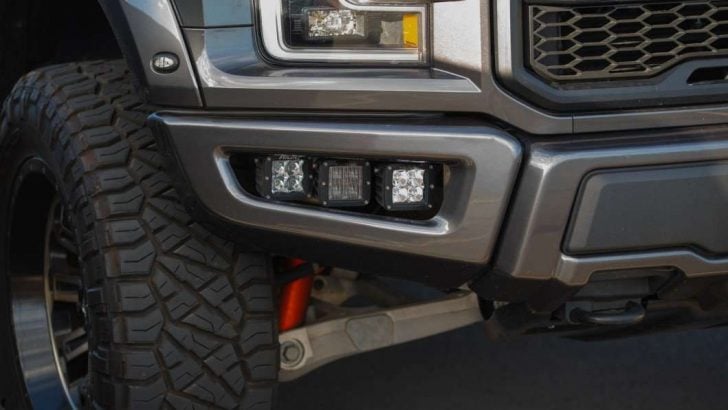 close up of lifted truck suspension