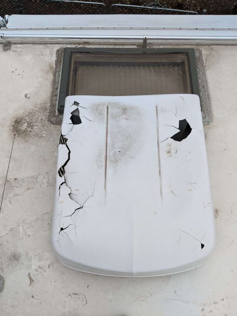 damaged RV air conditioner