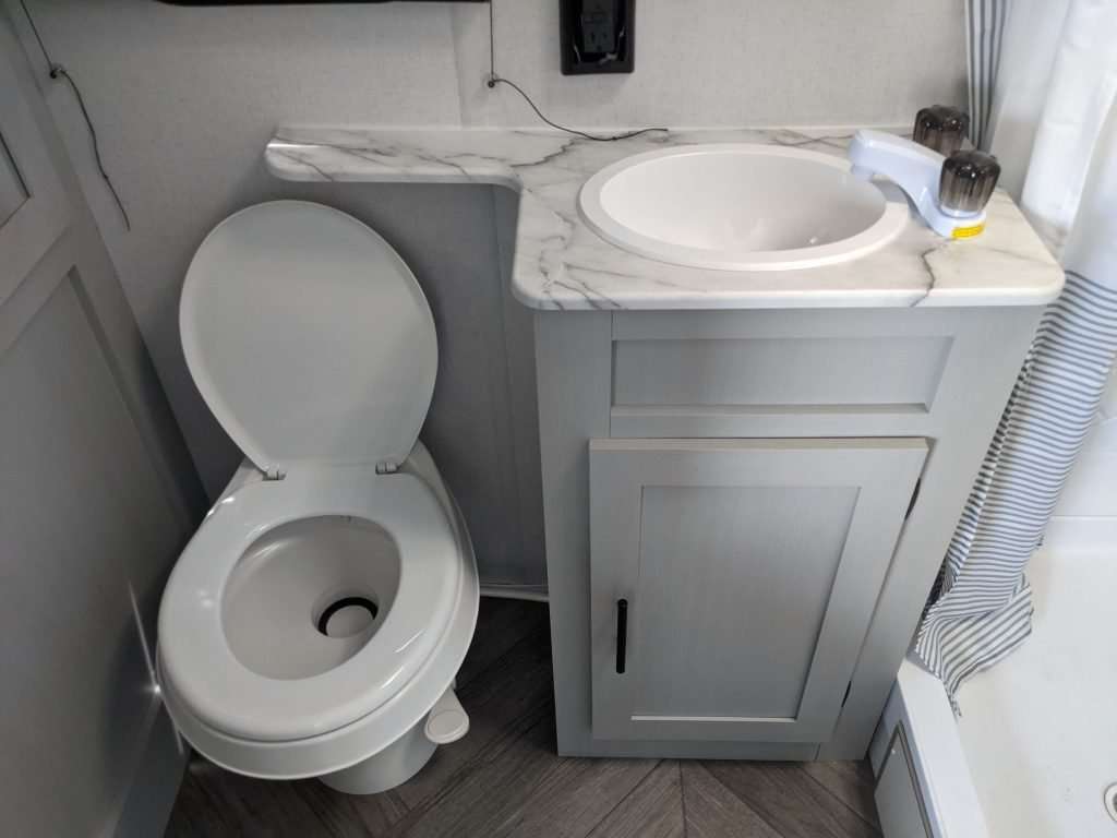 RV bathroom with plastic toilet