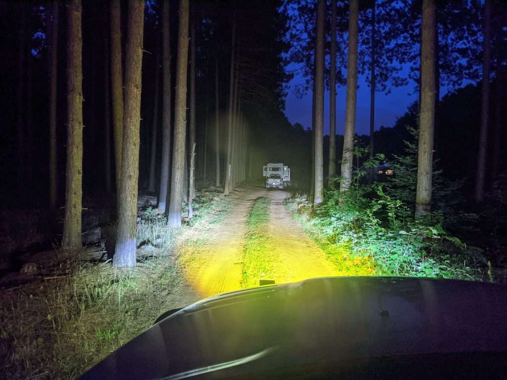 Yellow fog lights on road at night comparison
