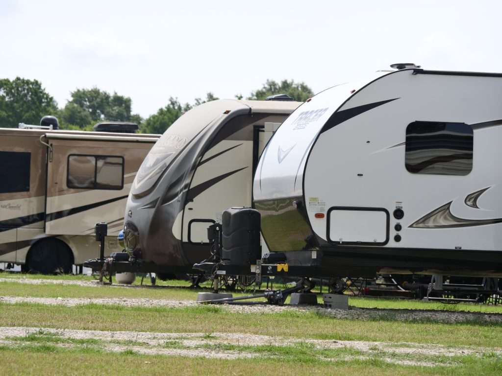 RVs parked at a RV resort campground.