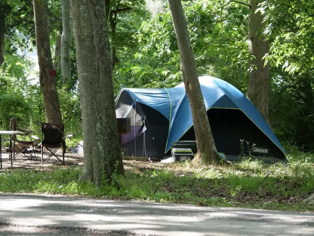 Tent set up in campsite
