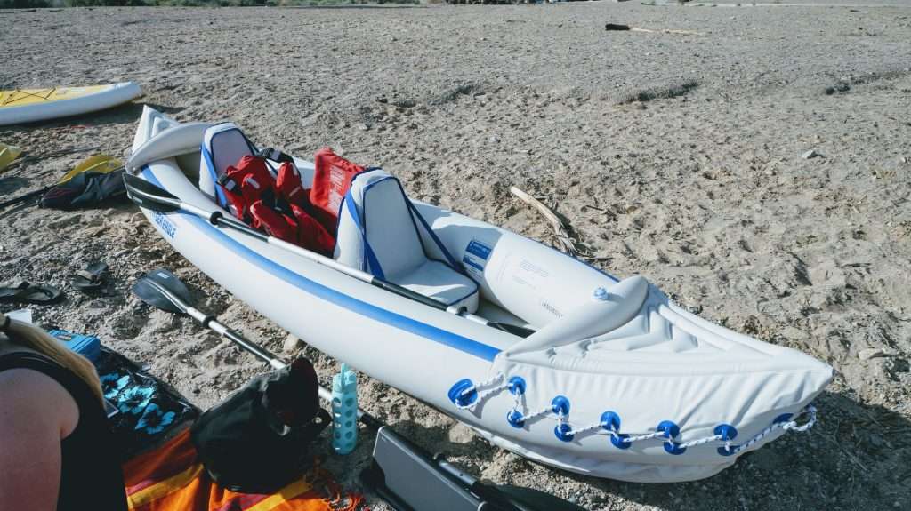 inflatable kayak on the beach