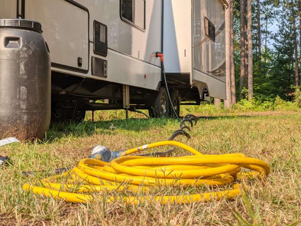 Extension cord attached to RV.