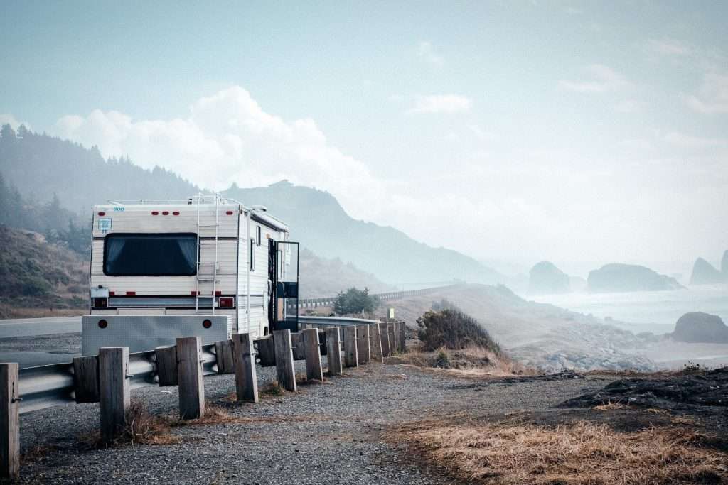 RV driving along the Oregon coast.