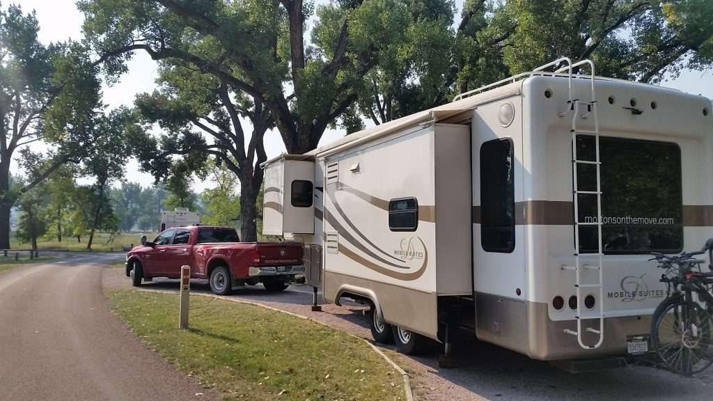 RV fifth wheel trailer at campground