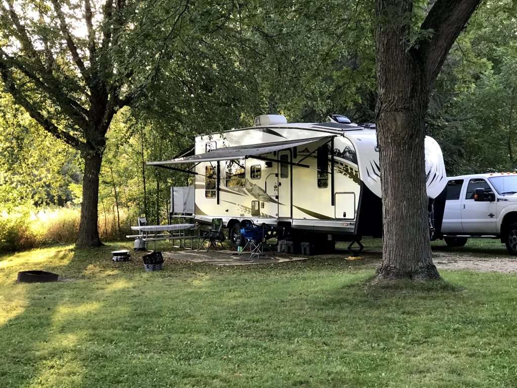RV with foldable table in front