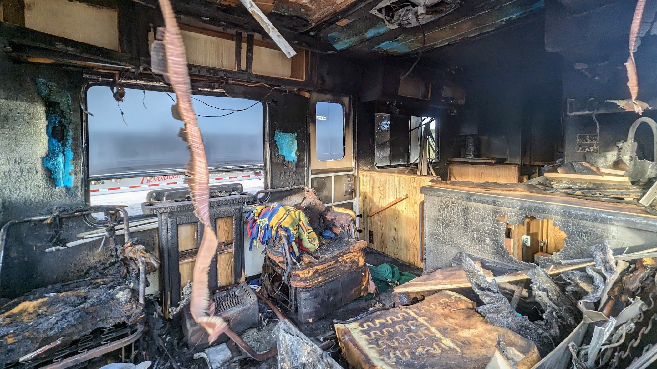 burned up rv from fire