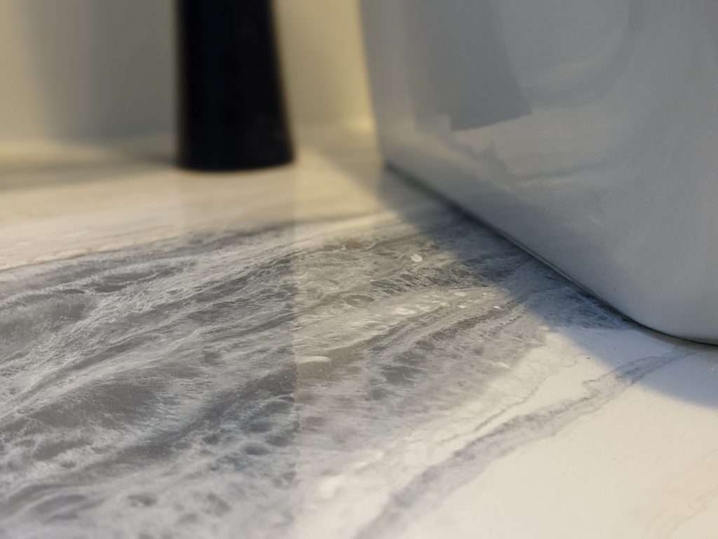close-up of finished bathroom counter