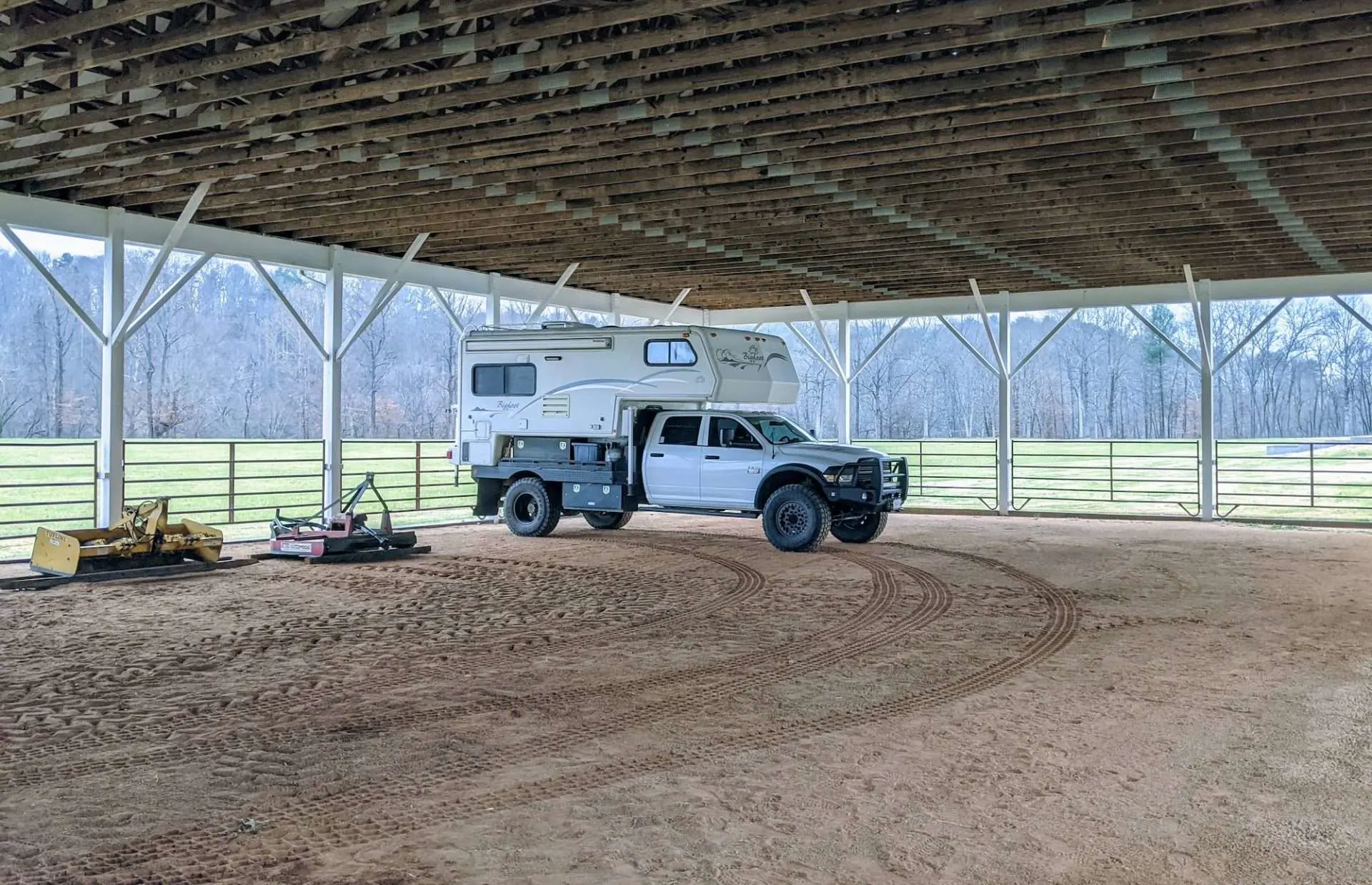 truck camper using covered rv storage