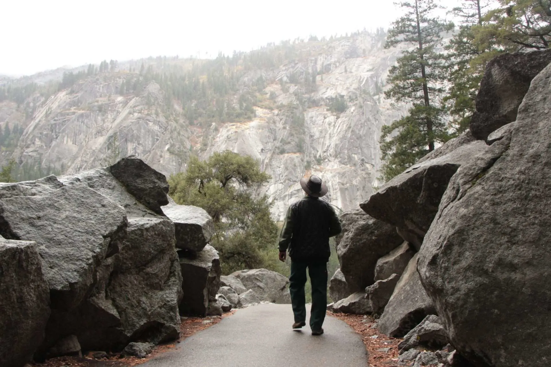 Man hiking in Yosemite.
