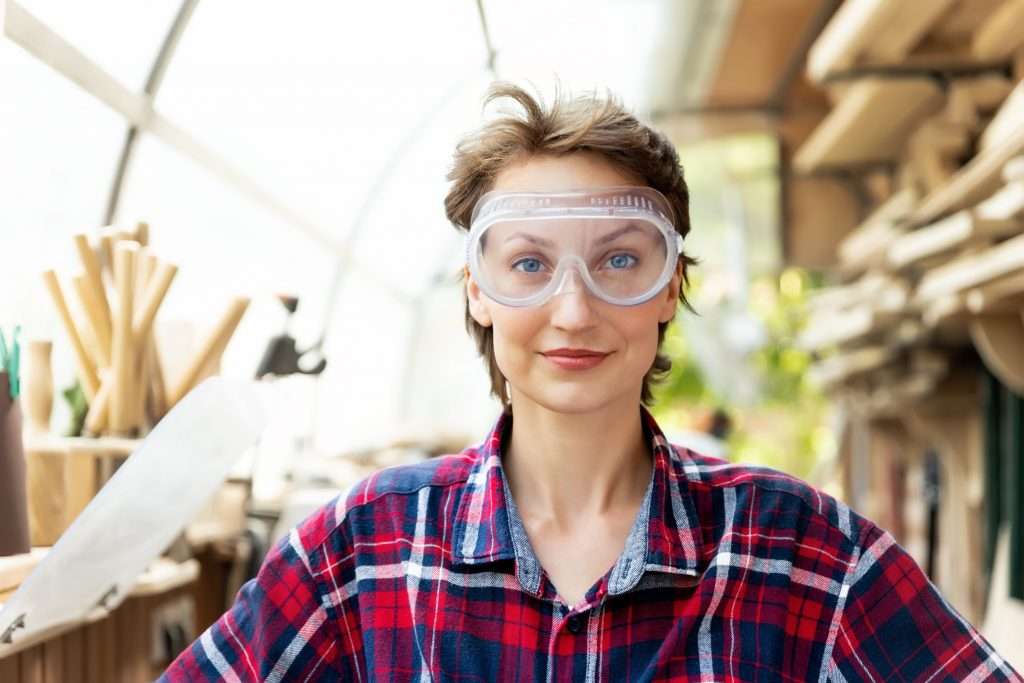 Woman wearing safety glasses