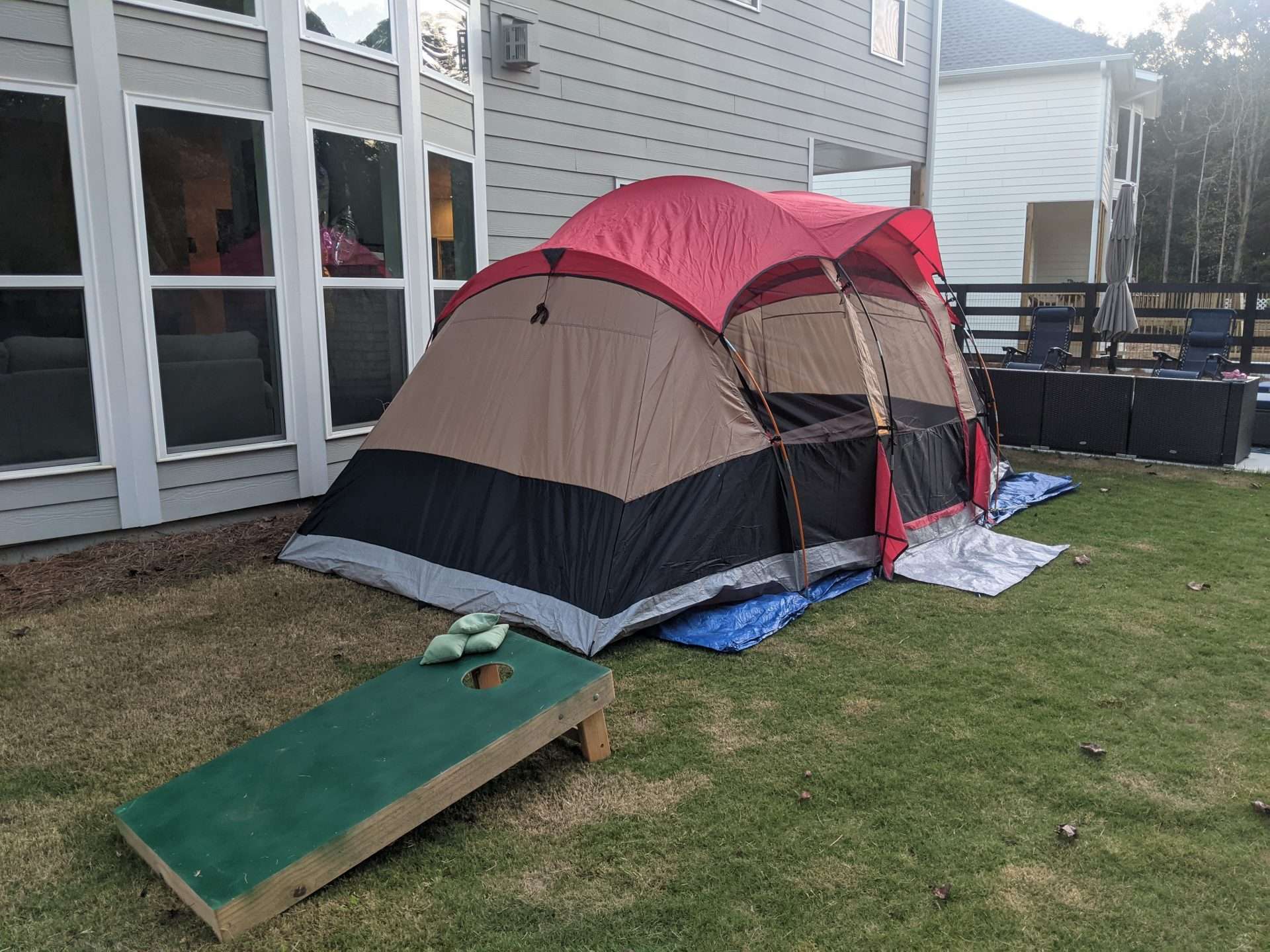 tent set up for backyard camping