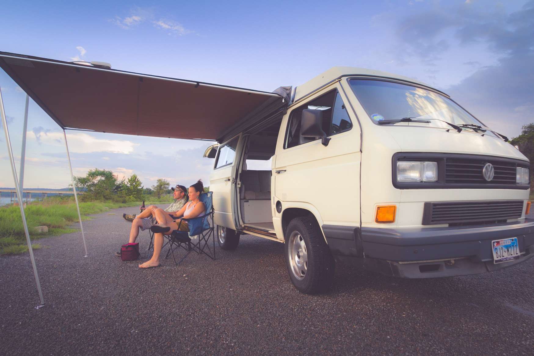 Couple boondocking in camper van