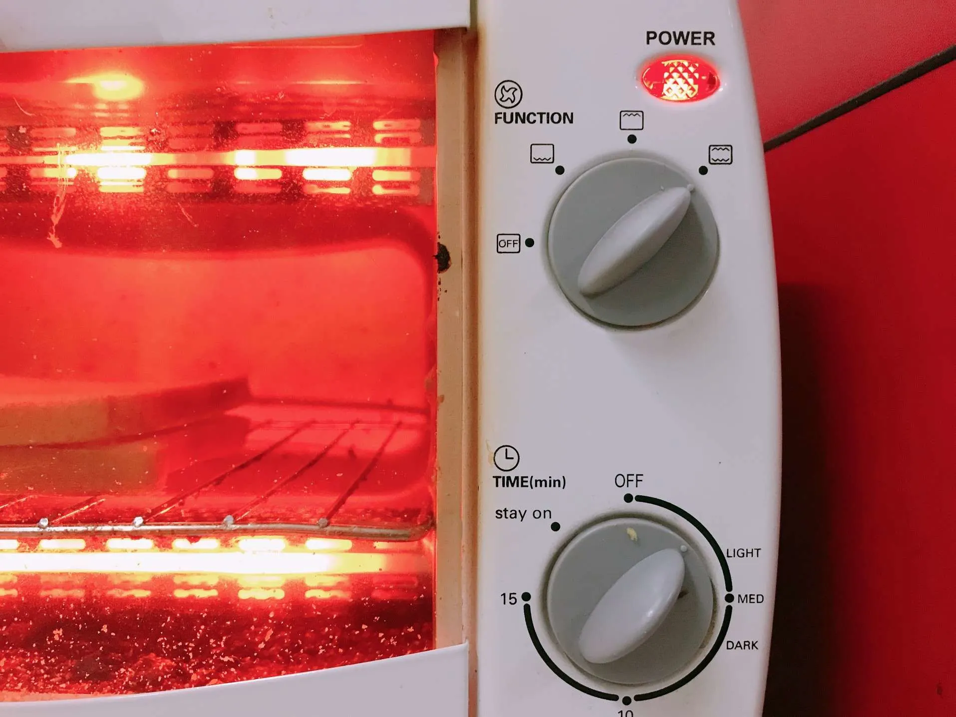 Toast oven turned on