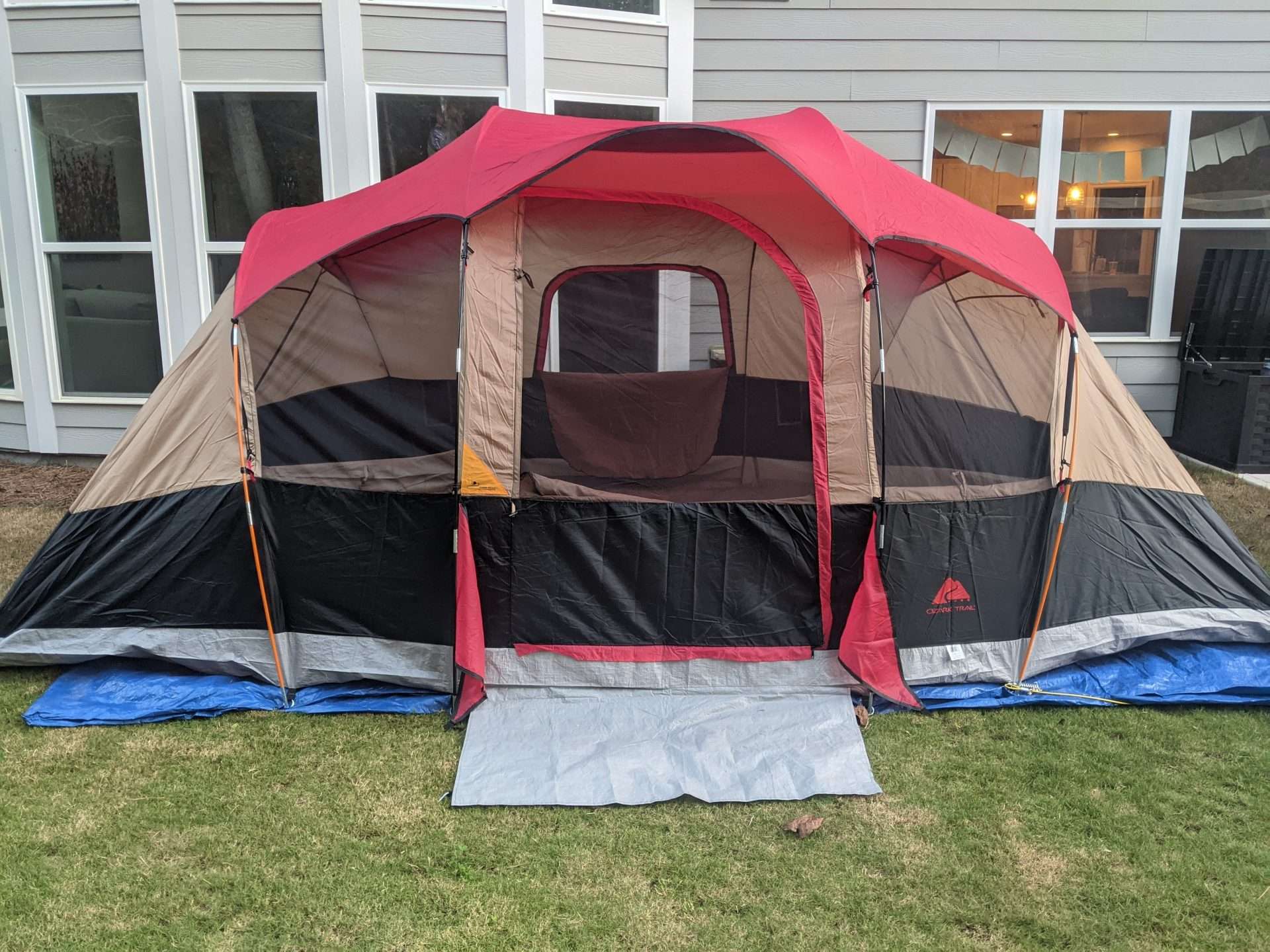 Tent set up in the backyard for camping