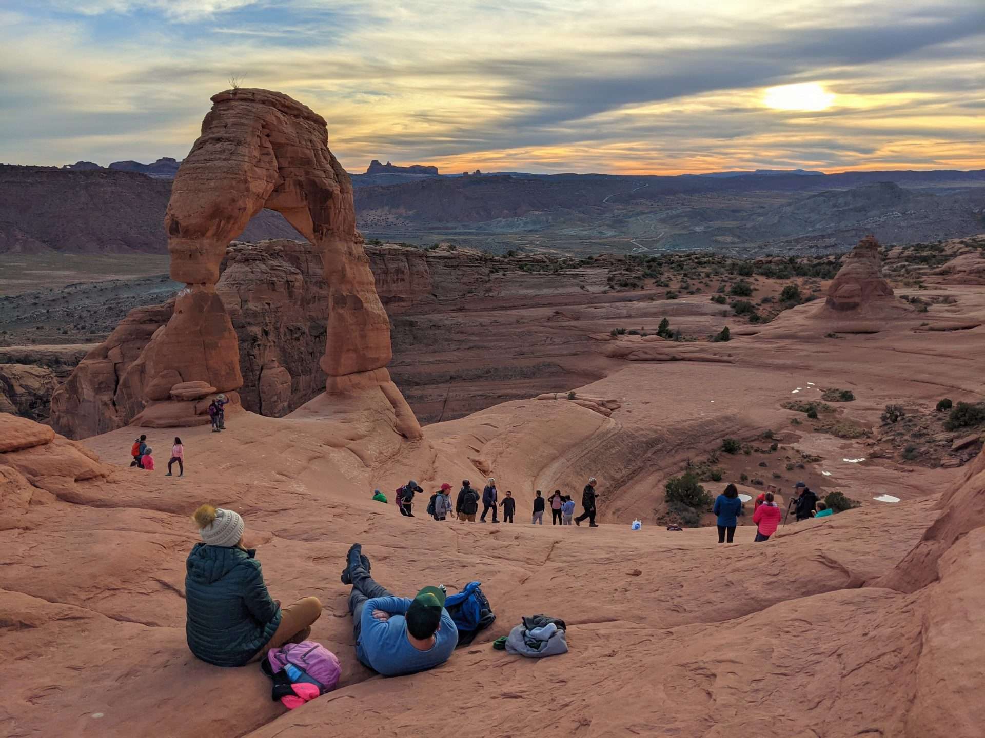 People watching the sunset in Arches National Park