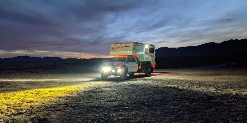 Lights on overland truck camper