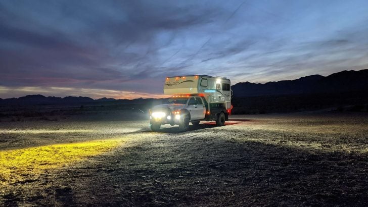Lights on overland truck camper