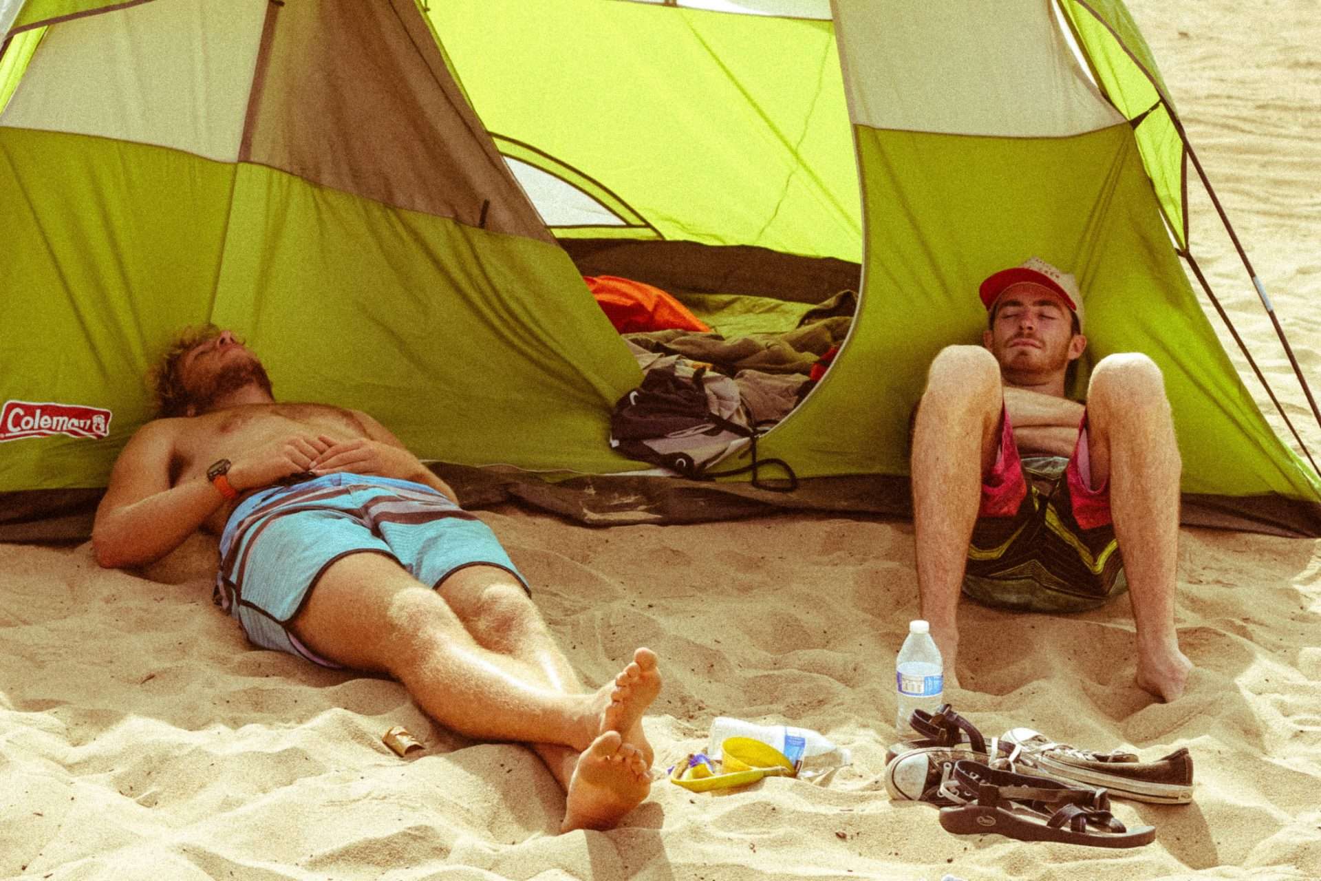 Two men camping on Pismo Beach