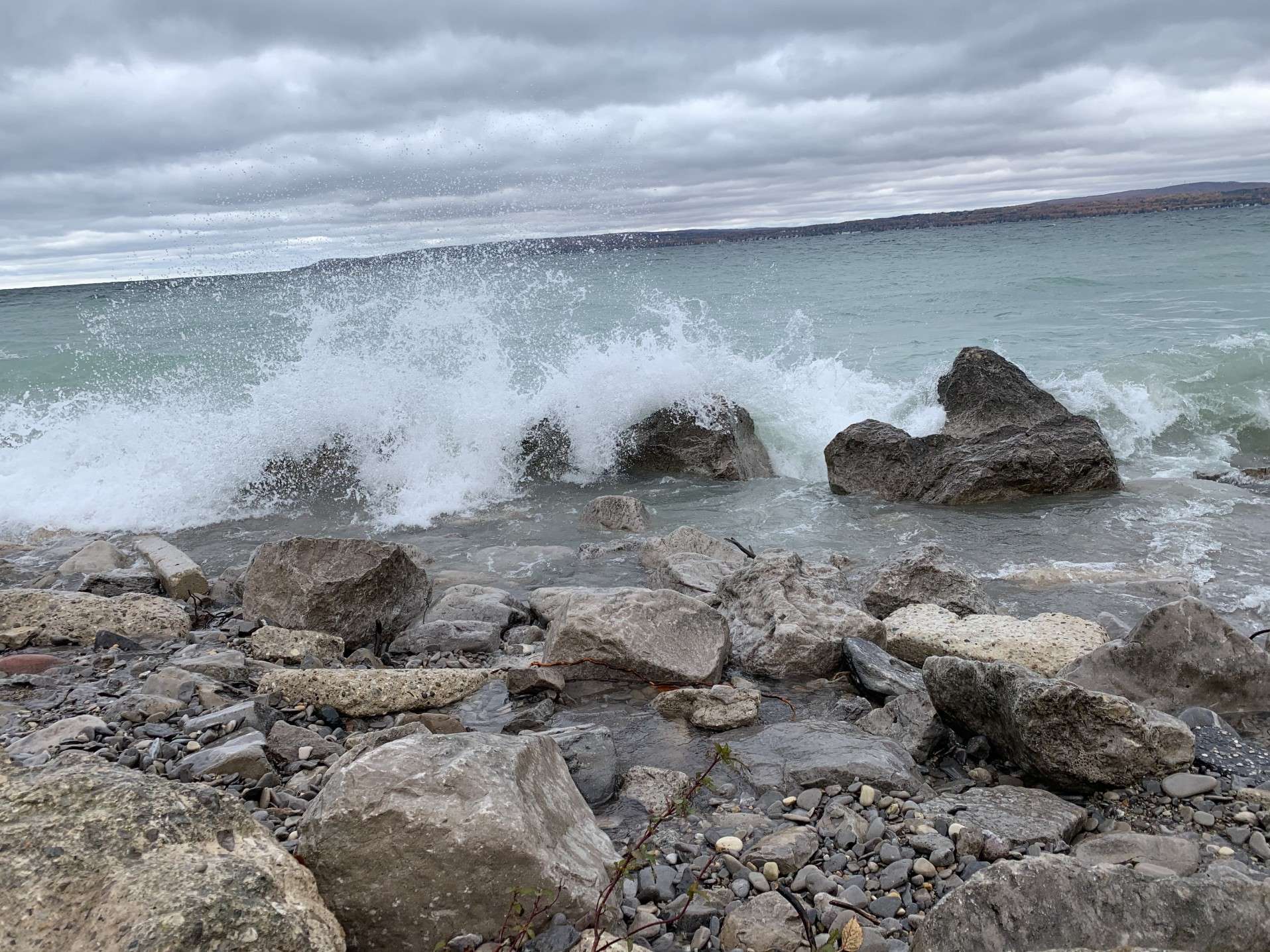 Waves crashing on Lake Michigan.