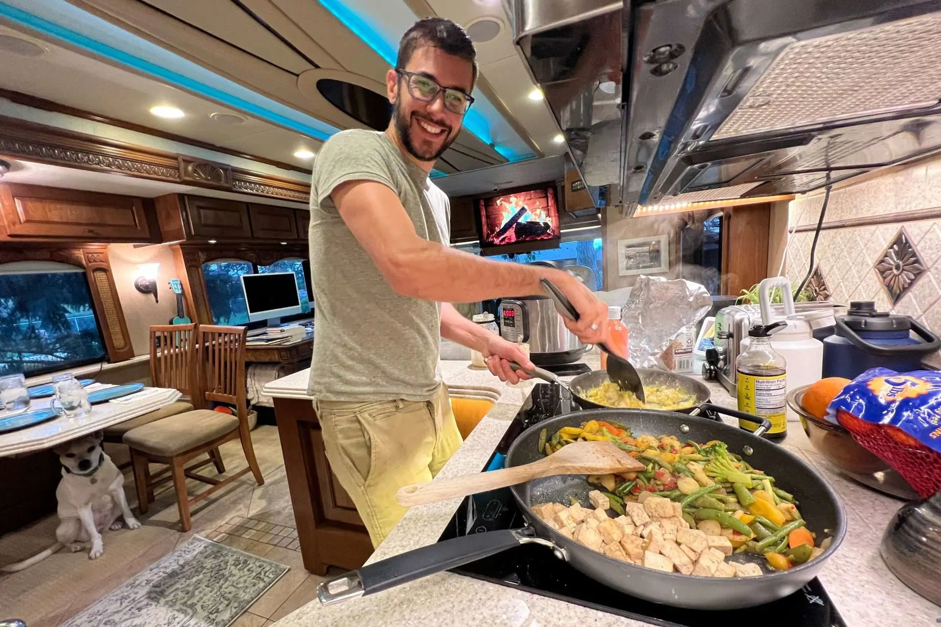 Tom Cooking a meal in the motorhome