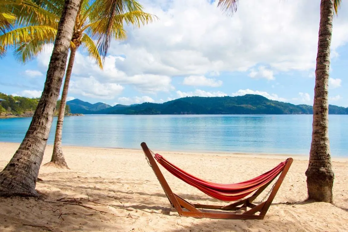 Free-standing hammock on beach