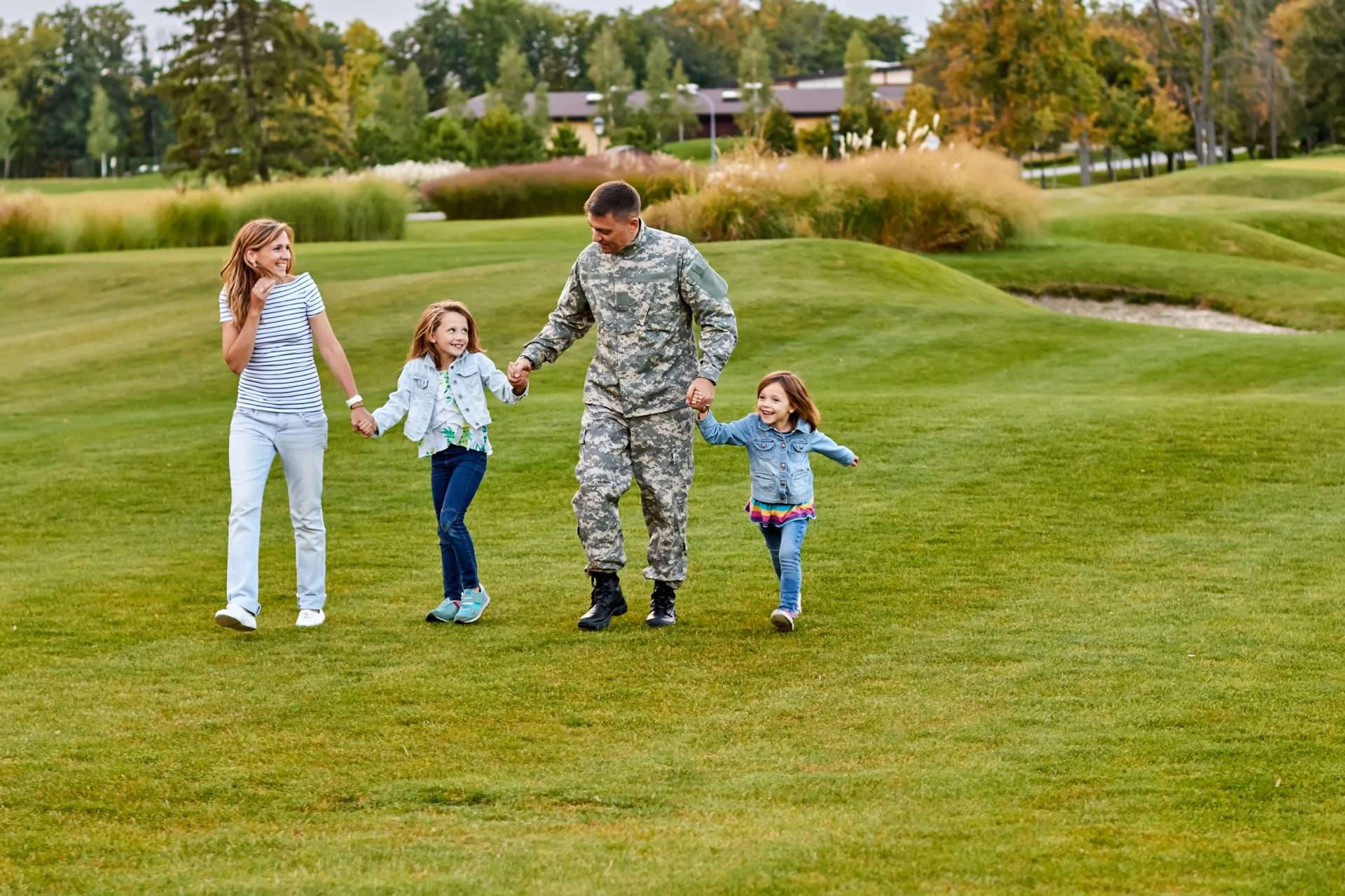 Military family walking together