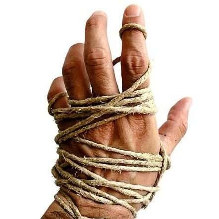 hand tied up in twine